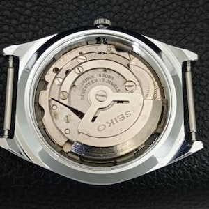 Vintage Seiko 5 Automatic 6309a Renoverad Japan Herrarmbandsur med dag/datum, grön urtavla och transparent baksida a442196-1 bild 10