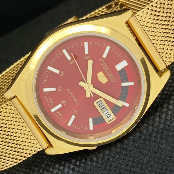 Vintage Refurbished Seiko 5 Automatic 6309a Japan Mens Day date Gold Plated Red Dial Watch A309504 1 Etsy