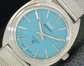 Genuine Vintage Hmt Kohinoor Hand-Winding Indian Turqoise dial Mens Wrist Watch a426460-1