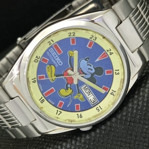 Genuine Vintage Seiko cartoon dial automatic 7s26b railway time japan mens day/date blue dial watch 572a-a303752-4