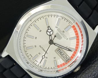 Vintage Refurbished Seiko 5 Automatic 6309a Japan Mens Day/Date Silver Color Dial Transparent Back Wrist Watch a440781-4