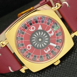 Art deco Mystery dial Vintage winding swiss mens gold plated red watch 587g-a310061-1