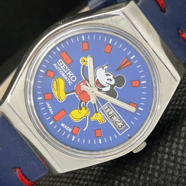 Vintage Seiko cartoon dial automatic 6309a Japan mens day/date blue dial watch 605-a314237-4
