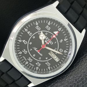 Relógio de pulso masculino Seiko 5 6309a vintage, automático, japonês, com dia/data, mostrador preto e fundo transparente, restaurado (a442195-1).
