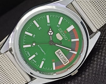 Vintage refurbished Seiko 5 automatic 6309a Japan mens day./date green dial watch a000001-4