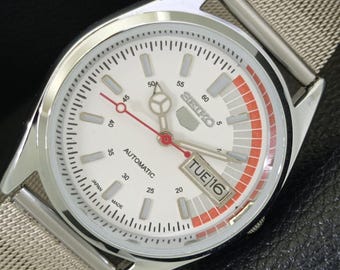 Vintage Refurbished Seiko 5 Automatic 6309a Japan Mens Day/Date White Color Dial Transparent Back Wrist Watch a441861-4