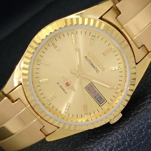 Vintage Refurbished Citizen Automatic 8200 Japan Mens Day&Date Golden Color Dial Wrist Watch a426163-a