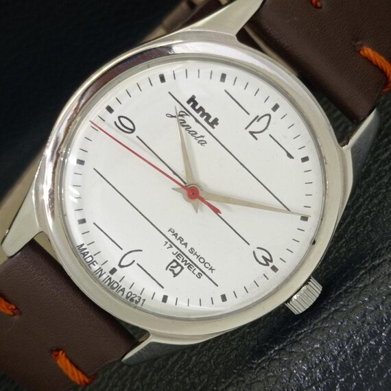 Vintage hmt janata hand-winding indian mens white dial watch a600025-a