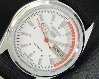 Vintage Überholte Seiko 5 Automatik 6309a Japan Herren Day/Date Weiße Farbe Zifferblatt Transparente Zurück Armbanduhr A441854-1