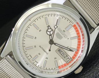 Refurbished Vintage Seiko 5 Automatic 6309a Japan Mens Day/Date Silver Color Dial Transparent Back Wrist Watch a440726-1