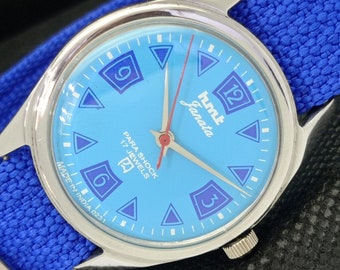 Genuine Vintage Hmt janata winding indian mens sky blue dial watch 568c-a301534-4