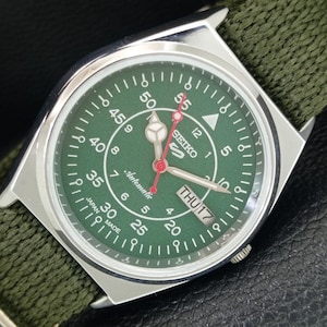 Vintage Seiko 5 Automatic 6309a Renoverad Japan Herrarmbandsur med dag/datum, grön urtavla och transparent baksida a442196-1 bild 1