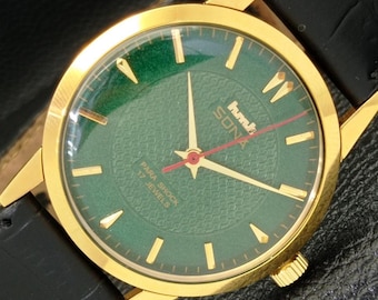 Genuine Vintage Hmt Sona Hand-Winding Indian Green dial Mens Gold Plated Wrist Watch a426147-1