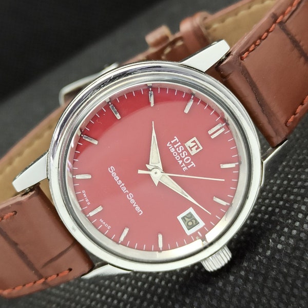 Vintage Tissot visodate seastar seven 782 winding swiss men red dial watch a267315-2