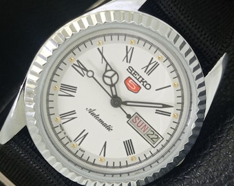 Vintage Seiko 5 Automatic 6309a Refurbished Japan Mens Day/Date Roman Figure White Color Dial Transparent Back Wrist Watch a442023-1
