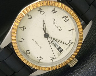 Vintage Voltaire Automatic Swiss Mens Day/Date Original Dial Wrist Watch 606-a314532-4