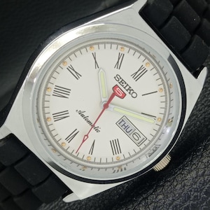 Vintage Refurbished Seiko 5 Automatic 6309a Japan Mens Day/Date Roman Figure White Dial Wrist Watch a435643-1