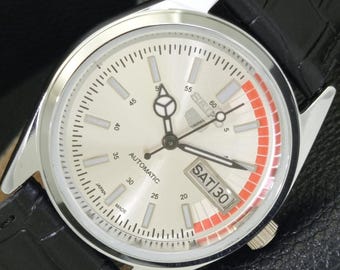 Japan Vintage Seiko 5 Automatic 6309a Refurbished Mens Day/Date Silver Color Dial Transparent Back Wrist Watch a440743-1