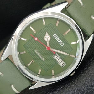 Vintage Seiko Automatic 6309a Refurbished Japan Mens Day/Date Green Color Dial Transparent Back Wrist Watch a443209-1