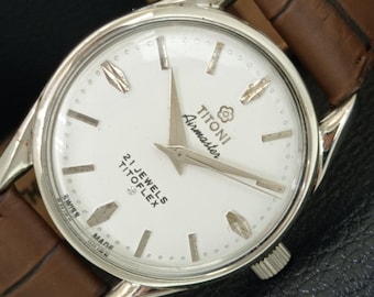 Titoni Airmaster Titoflex Vintage Hand-Winding Swiss Mens White Color Dial Wrist Watch a705109-1