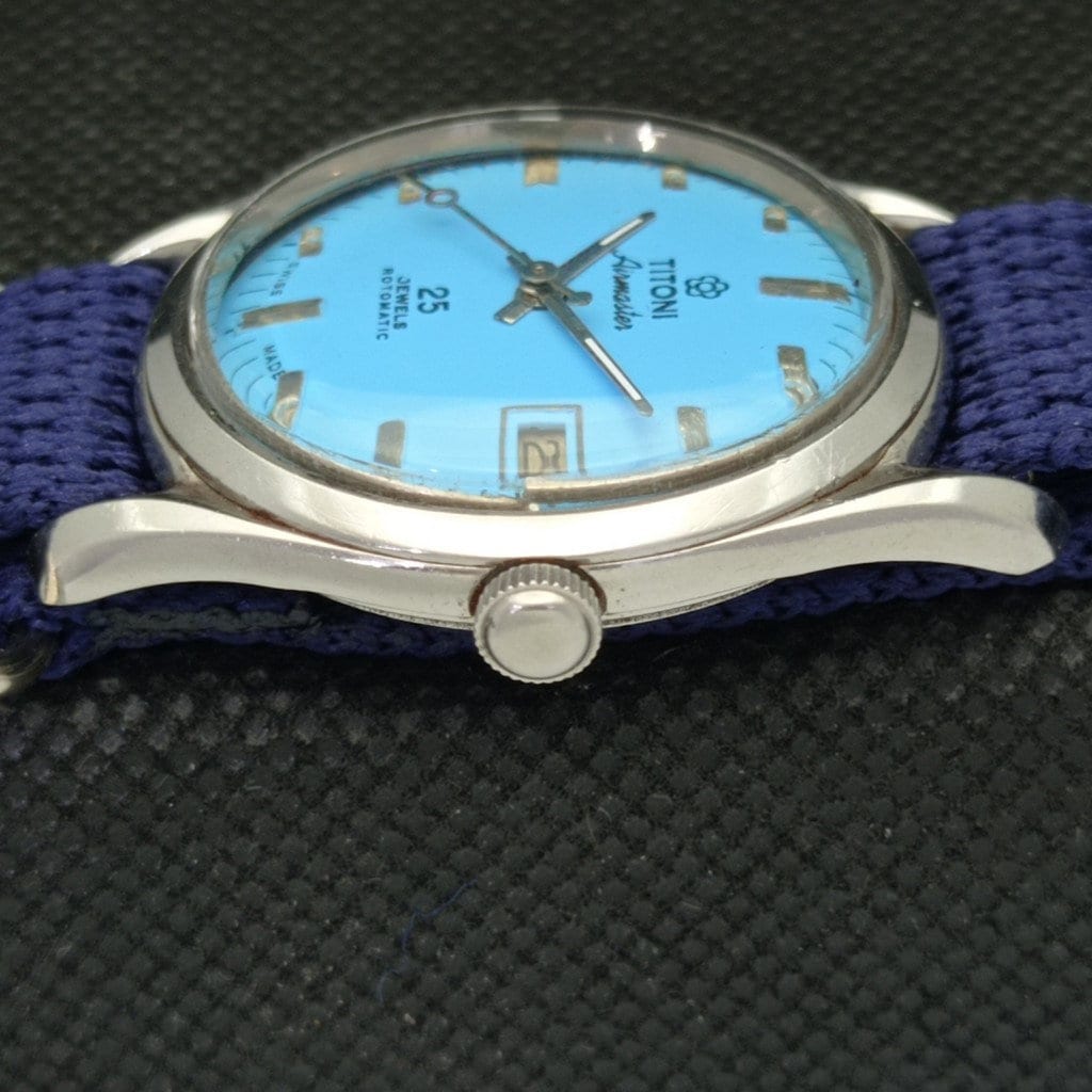 Vintage Titoni Airmaster 25 Jewels Rotomatic Swiss Mens Date Sky Blue Dial Watch 570 a301217 4 Etsy Australia