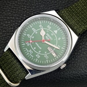 Vintage Seiko 5 Automatic 6309a Renoverad Japan Herrarmbandsur med dag/datum, grön urtavla och transparent baksida a442196-1 bild 7