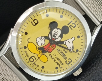 Reloj de pulsera vintage Roamer de cuerda manual para hombre, suizo, reacondicionado, con esfera amarilla, a707221-1