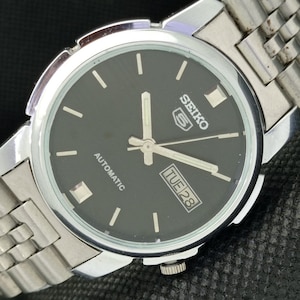Vintage Refurbished Seiko 5 Automatic 7009a Japan Mens Day/Date Black Dial Wrist Watch 588a-a310221-4