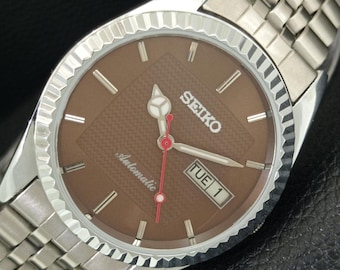 Vintage Seiko Automatik 6309a Japan Refurbliert Herren Day / Date Braun Farbe Zifferblatt Transparent Zurück Armbanduhr A443142-1