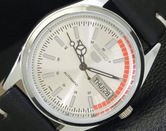 Vintage Seiko 5 Automatic 6309a Refurbished Japan Mens Day/Date Silver Color Dial Transparent Back Wrist Watch a440731-1
