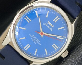 Vintage Hmt Janata Hand-winding Mens Blue Dial Watch A600023-a