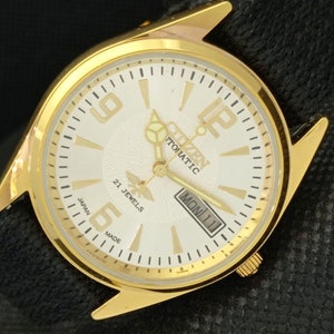 Vintage gerenoveerd Citizen automatisch 8200 Japan heren dag/datum verguld zilveren wijzerplaat polshorloge 588b-a310478-4