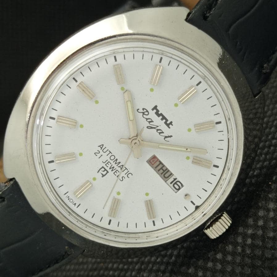 Authentic Hmt Rajat 6501 automatic mens old white dial watch a424902-a