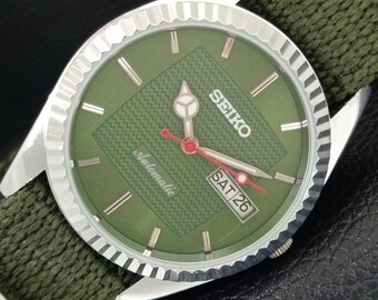 Vintage Seiko Automatik 6309a Japan Refurbliert Herren Day / Date Grüne Farbe Zifferblatt Transparent Zurück Armbanduhr A443137-1
