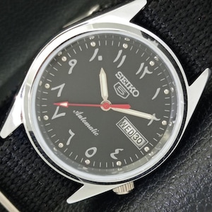 Vintage Refurbished Seiko 5 Automatic 6309a Japan Mens Day/Date Arabic Black Color Dial Wrist Watch 545a-a286350-4