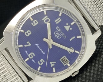 Vintage Seiko 5 Automatik 7005a Japan Herren Datum blaues Zifferblatt Uhr 608i-a316943-4