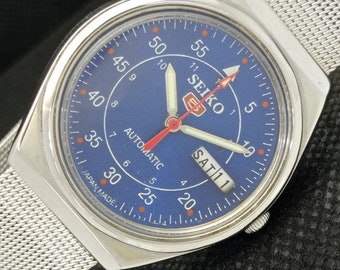 Vintage Seiko 5 automatisch 6309a Japan Herren Day / Date blaues Zifferblatt Uhr 610d-a318463-4