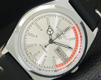 Vintage Seiko 5 Automatic 6309a Refurbished Japan Mens Day/Date Silver Color Dial Transparent Back Wrist Watch a440775-1