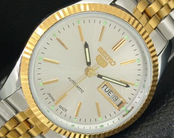 Vintage Seiko 5 President Automatic Japan Mens Day/Date Refurbished Silver Color Dial Transparent Back Wrist Watch a442454-1