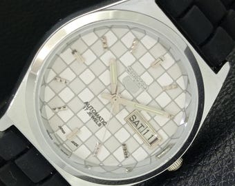 Vintage Seiko 5 Automatik 6309a Japan Herren Day / Date Refurbliert Weiße Farbe Zifferblatt Transparent Zurück Armbanduhr A440213-1
