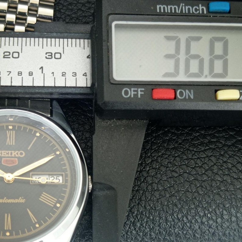 Vintage Seiko 5 Automatic 6309a Refurbished Japan Mens Day/Date Roman Figure Black Color Dial Transparent Back Jubilee Strap Watch a442119-1 image 8
