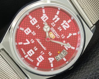 クラシックな復元セイコー5自動巻き日本製メンズレッドカラーダイヤル