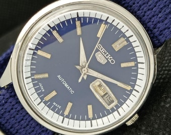 Reloj de pulsera automático Seiko 5 Sportsmatic Day/Date para hombre, modelo 6619a, fabricado en Japón, con esfera azul, a702331-a