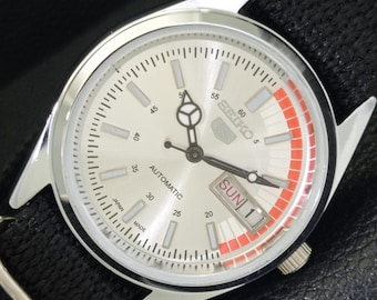 Vintage Seiko 5 Automatic 6309a Refurbished Japan Mens Day/Date Silver Color Dial Transparent Back Wrist Watch a440749-1