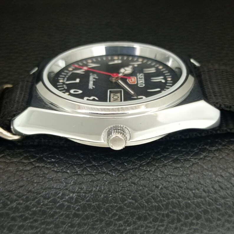 Vintage Seiko 5 Automatic Japan 6309a Day/Date Refurbished Mens Arabic Black Color Dial Transparent Back Wrist Watch a442591-1 image 6