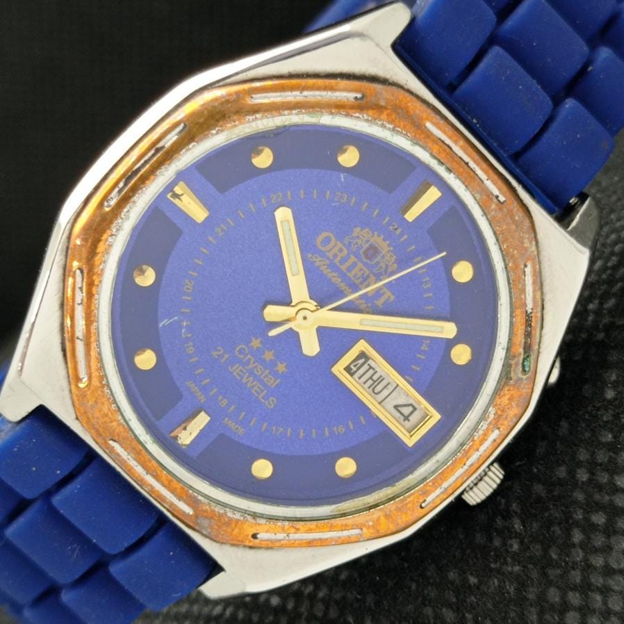 Authentic Orient Crystal Automatic 46941 Mens Japan Blue Dial