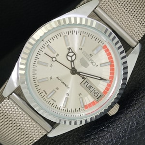 Vintage Refurbished Seiko 5 Automatic 6309a Japan Mens Day/Date Silver Color Dial Transparent Back Wrist Watch a440677-1