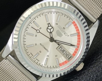 Vintage Refurbished Seiko 5 Automatic 6309a Japan Mens Day/Date Silver Color Dial Transparent Back Wrist Watch a440677-1