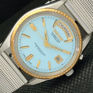 Day @ 12 Vintage Ricoh r31 Automatic Japan Mens Day/Date Sky Blue Color Dial Wrist Watch 599-a313234-4