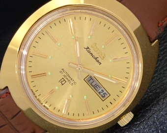 Vintage Hmt Kanchan 6501 Automatic Indian Mens Day/Date Golden Dial Wrist Watch a426624-4